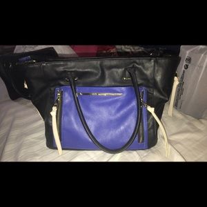 Black and blue leather tote bag